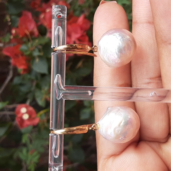 925 Gold Over Sterling Genuine Pearl Drop Earrings. - Picture 4 of 10